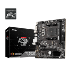 MSI MB A520M-A PRO, SOCKET AMD AM4, CS AMD A520, 2 DIMM SOCKETS DDR4, DVI-D/HDMI, LAN GIGABIT, MICRO-ATX, 3YW.