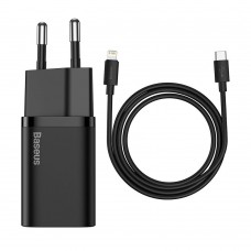 Baseus Travel Charger set Super Si 1C QC (With Simple Wisdom Cable Type-C to Lightning 1m) 20W EU Black (TZCCSUP-B01) (BASTZCCSUP-B01)