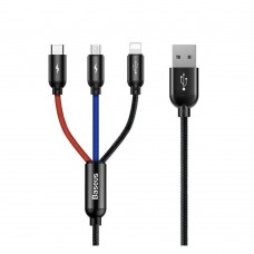 Baseus Three Primary Colors 3-in-1 Braided USB to Lightning / Type-C / micro USB Cable 3A Μαύρο 1.2m (CAMLT-BSY01) (BASCAMLT-BSY01)