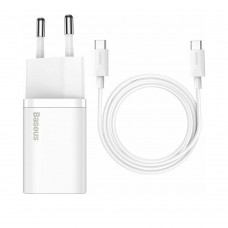 Baseus Φορτιστής με Θύρα USB-C και Καλώδιο USB-C 25W Λευκός (Super Si) (TZCCSUP-L02) (BASTZCCSUPL02)