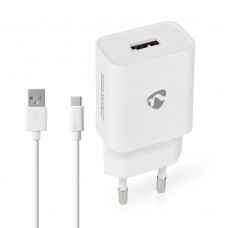 Nedis Φορτιστής με Θύρα USB-A και Καλώδιο USB-C 12W Λευκός (WCHAC242A) (NEDWCHAC242AWT)