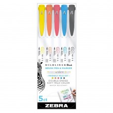 Zebra Mildliner Double Ended Brush Pen & Marker Bold & Fine Point 5 Pack Friendly Mild Set (ZB-79505) (ZEB79505)