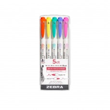 Zebra Mildliner Double Ended Brush Pen & Marker Bold & Fine Point 5 Pack Refresh Mild Set (ZB-79405) (ZEB79405)