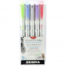 Zebra Mildliner Double Ended Brush Pen & Marker Bold & Fine Point 5 Pack Cool & Refined Set (ZB-79205) (ZEB79205)