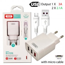 XO L72 EU QC3.0+2.1A 3xUSB Micro cable