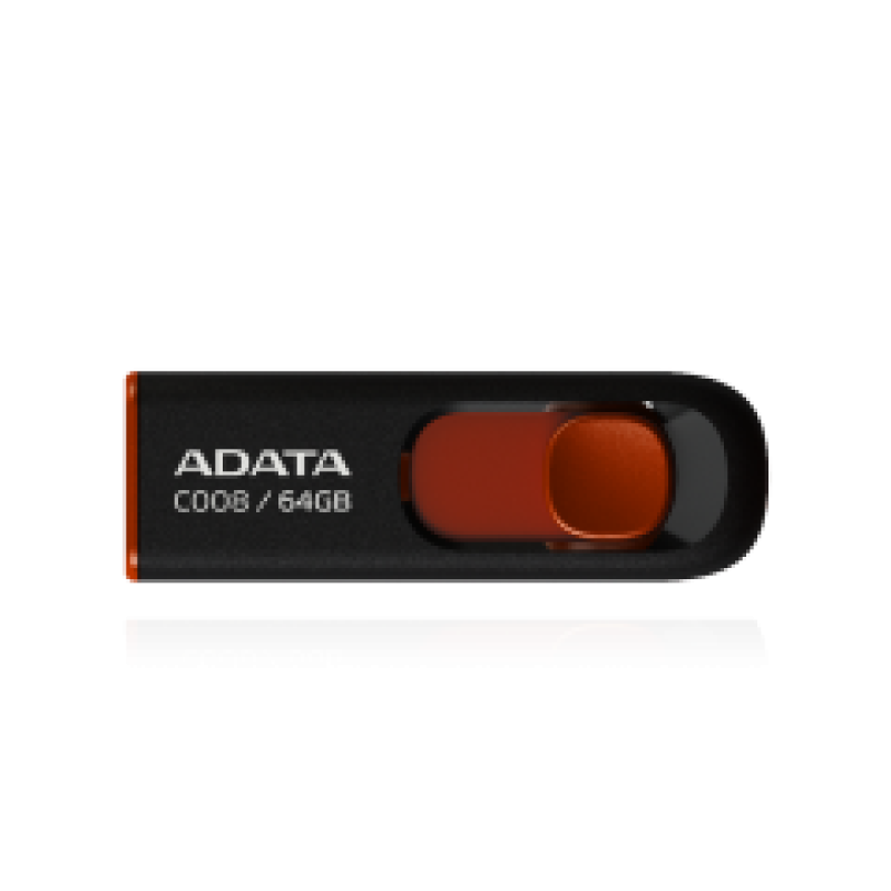 ADATA FLASH USB DRIVE 64GB AC008-64GB-RKD, USB2.0, RETRACTABLE, BLACK/RED, 5YW.