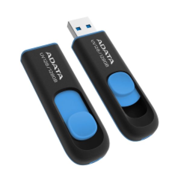 ADATA FLASH USB DRIVE 128GB AUV128-128G-RBE, USB3.2, RETRACTABLE, BLACK/BLUE, 5YW.