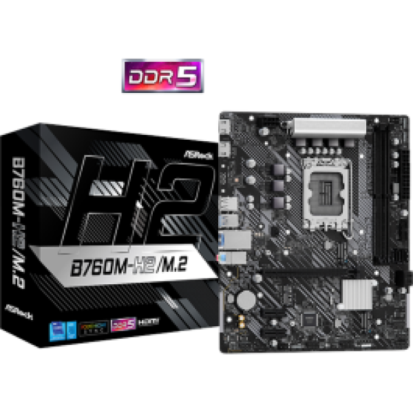 ASROCK MB B760M-H2/M.2, SOCKET INTEL LGA1700 14th/13th/12th GEN INTEL CPU, CS INTEL B760, 2 DIMM SOCKET DDR5, 2 HDMI, PCI-E GEN 4.0, 2,5 GIGABIT LAN, MICRO-ATX, 3YW