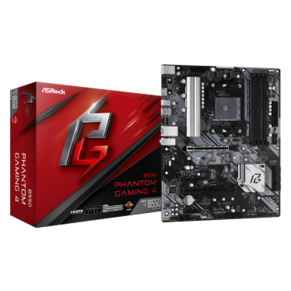ASROCK MB B550 PHANTOM GAMING 4, SOCKET AMD AM4, CS AMD B550, 4 DIMM SOCKETS DDR4, HDMI, PCI-E GEN 4.0, LAN GIGABIT, ATX, 2YW.