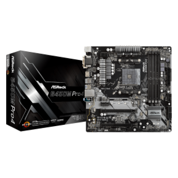 ASROCK MB B450M PRO4 R2.0, SOCKET AMD AM4, CS AMD B450, 4 DIMM SOCKETS DDR4, D-SUB/DVI-D/HDMI, PCI-E GEN 3.0, LAN GIGABIT, MICRO-ATX, 2YW.
