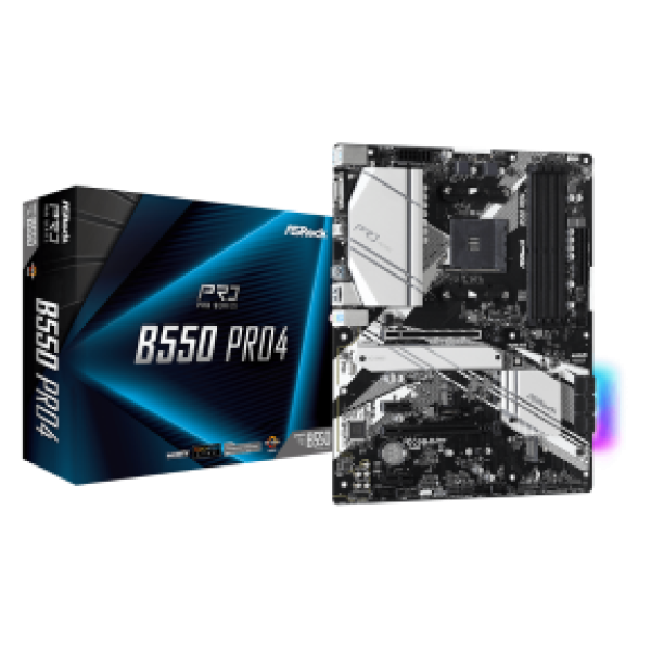 ASROCK MB B550 PRO4, SOCKET AMD AM4, CS AMD B550, 4 DIMM SOCKETS DDR4, D-SUB/HDMI, PCI-E GEN 4.0, LAN GIGABIT, ATX, 2YW.