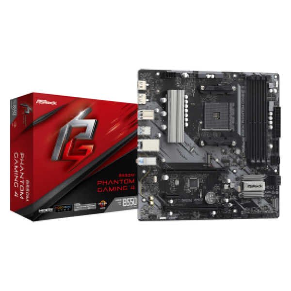 ASROCK MB B550M PHANTOM GAMING 4, SOCKET AMD AM4, CS AMD B550, 4 DIMM SOCKETS DDR4, HDMI/DISPLAY PORT, PCI-E GEN 4.0, LAN GIGABIT, MICRO-ATX, 2YW.