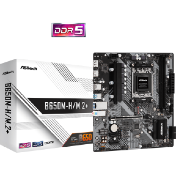 ASROCK MB B650M-H/M.2+, SOCKET AMD AM5, CS AMD B650, 2 DIMM SOCKETS DDR5, HDMI/DP, PCI-E GEN 5.0, MICRO-ATX, 3YW
