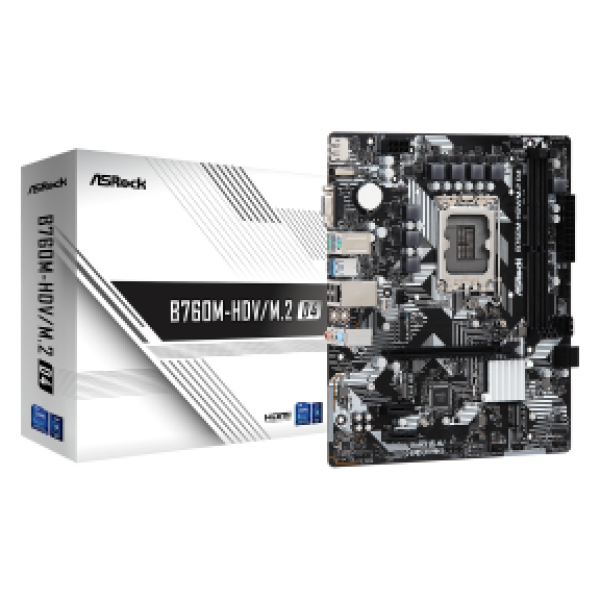 ASROCK MB B760M-HDV/M.2. D4, SOCKET INTEL LGA1700 14th/13th/12th GEN INTEL CPU, CS INTEL B760, 2 DIMM SOCKET DDR4, HDMI/DP/D-SUB, PCI-E GEN 4.0, GIGABIT LAN, MICRO-ATX, 3YW.