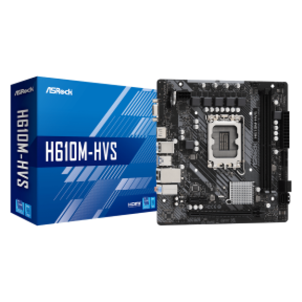 ASROCK MB H610M-HVS/M.2 R2.0, SOCKET INTEL LGA1700 14th/13th/12th GEN, CS INTEL H610, 2 DIMM SOCKETS DDR4, D-SUB/HDMI, PCI-E GEN 3.0, LAN GIGABIT, MICRO-ATX, 3YW