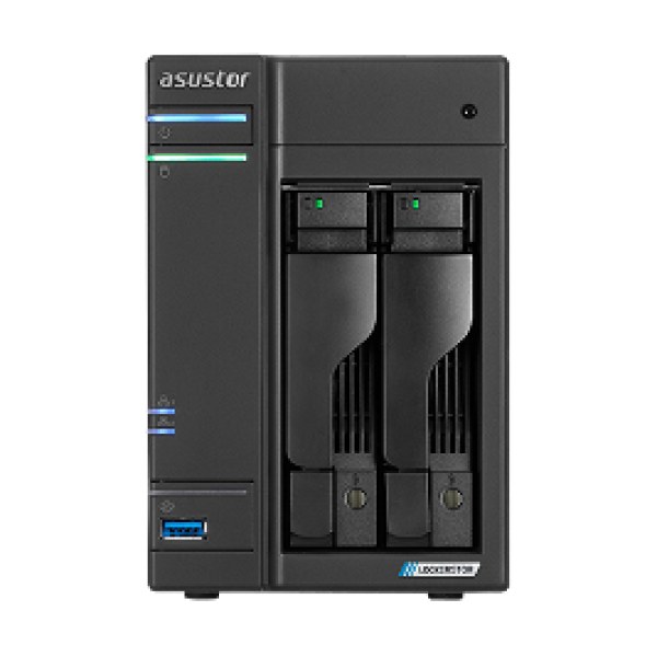 ASUSTOR NAS AS6602T LOCKERSTOR 2, DT, 2 BAYS HOT SWAP, INTEL CELERON J4125 2.0GHz QC (burst 2.7GHz), 4GB (MAX 8GB), Dual M.2 NVMe SSD CACHING, 3xUSB3.2 GEN1, 2,5 GbEx2, HDMI 2.0a, WoL, WoW, IR, 3YW.