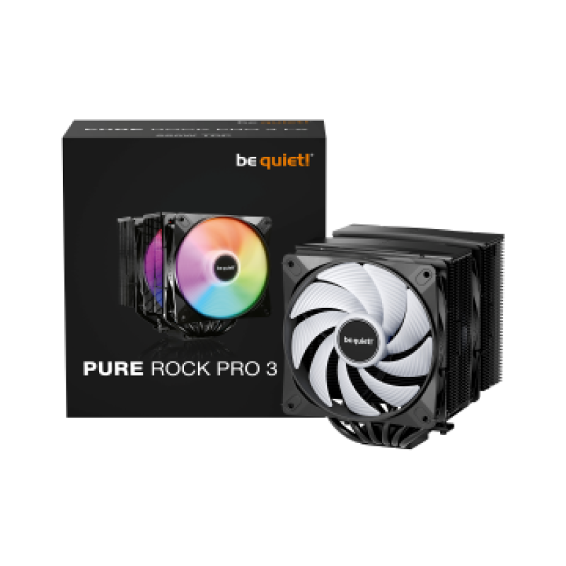 BEQUIET CPU AIR COOLER PURE ROCK PRO 3 LX BLACK BK043, 250W TDP, INTEL SOCKET LGA 1851/1700/1200/1150/1151/1155, AMD AM4/AM5, DUAL 120MM PWM ARGB FAN, 3YW.