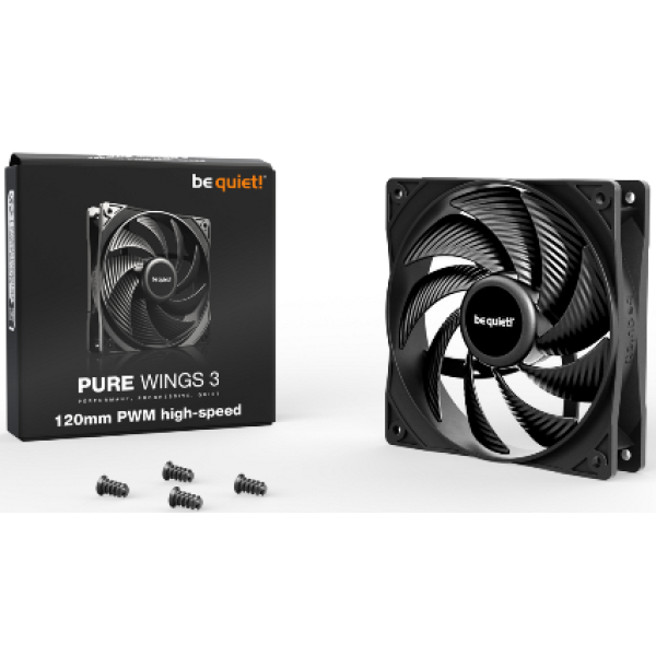 BEQUIET FAN PURE WINGS 3 120MM PWM HIGH-SPEED BL106, 2100RPM, 59,6CFM/101,2M3/H, 30,9dB, Lifespan 80000h, BLACK, 3YW,
