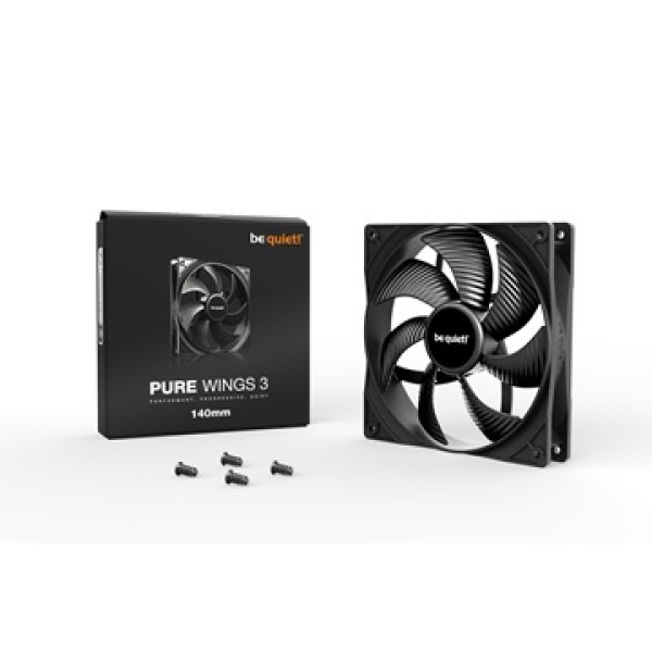 BEQUIET FAN PURE WINGS 3 140MM BL107, 1200RPM, 57,4CFM/97,5M3/H, 21,9dB, Lifespan 80000h, BLACK, 3YW.