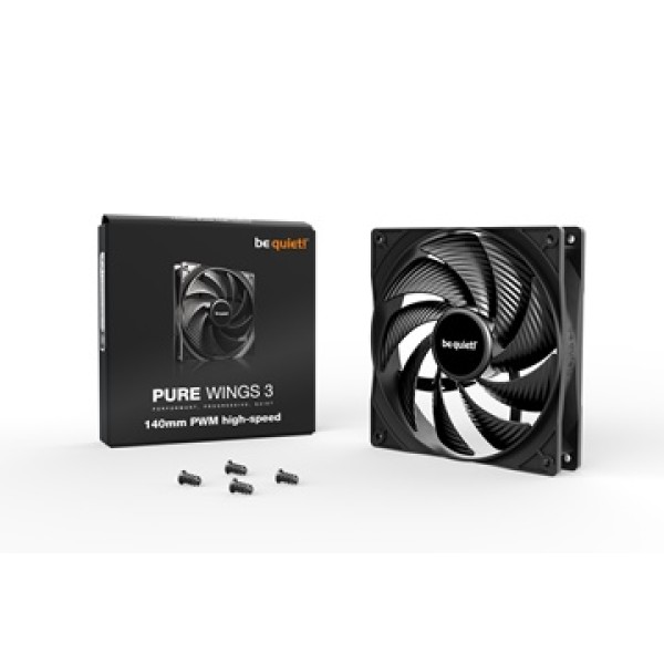 BEQUIET FAN PURE WINGS 3 140MM PWM HIGH-SPEED BL109, 1800RPM, 72,2CFM/122,6M3/H, 30,5dB, Lifespan 80000h, BLACK, 3YW.
