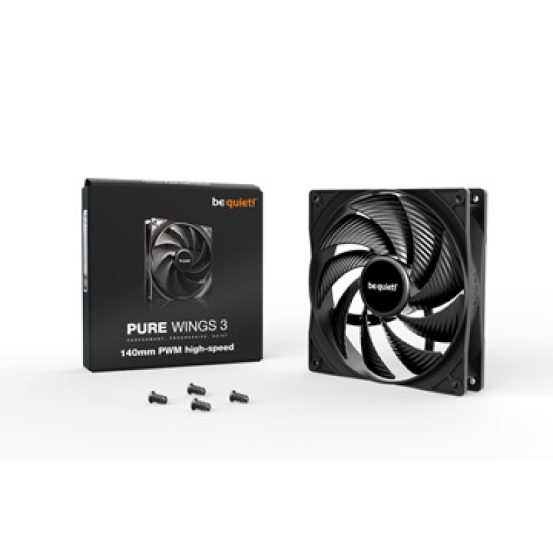 BEQUIET FAN PURE WINGS 3 140MM PWM HIGH-SPEED BL109, 1800RPM, 72,2CFM/122,6M3/H, 30,5dB, Lifespan 80000h, BLACK, 3YW.