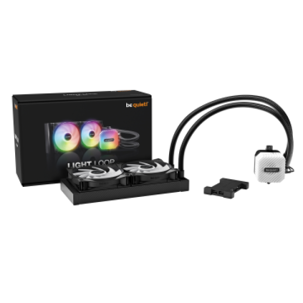 BEQUIET CPU HYDRO COOLER LIGHT LOOP 240MM BW020, INTEL SOCKET LGA 1851/1700/1200/1150/1151/1155, AMD AM5/AM4, SQUARE ARGB ILLUMINATING COOLING BLOCK, 2x120MM FAN LIGHT WINGS LX PWM HIGH-SPEED, BLACK, 3YW.