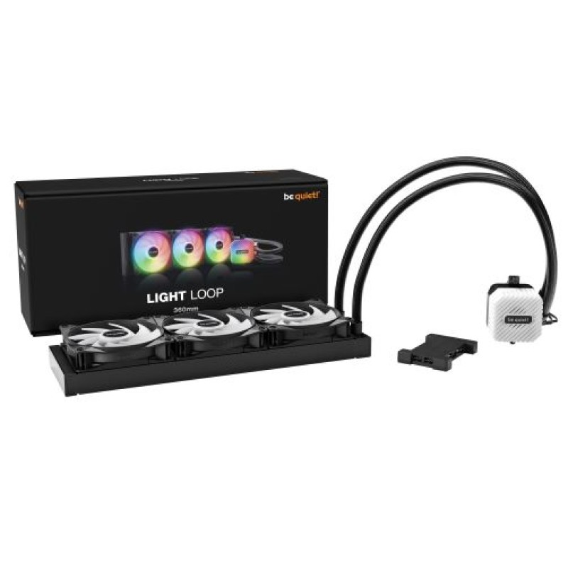 BEQUIET CPU HYDRO COOLER LIGHT LOOP 360MM BW022, INTEL SOCKET LGA 1851/1700/1200/2066/1150/1151/1155, AMD AM5/AM4, SQUARE ARGB ILLUMINATING COOLING BLOCK, 3x120MM FAN LIGHT WINGS LX PWM HIGH SPEED, BLACK, 3YW.