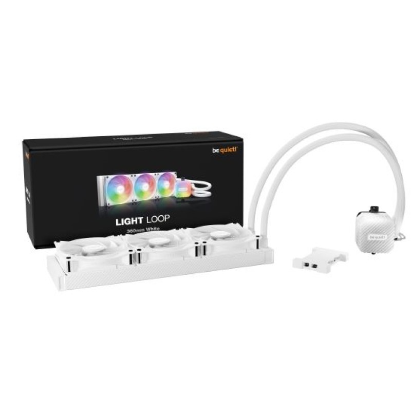 BEQUIET CPU HYDRO COOLER LIGHT LOOP 360MM WHITE BW023, INTEL SOCKET LGA 1851/1700/1200/2066/1150/1151/1155, AMD AM5/AM4, SQUARE ARGB ILLUMINATING COOLING BLOCK, 3x120MM FAN LIGHT WINGS LX PWM HIGH-SPEED, WHITE, 3YW.