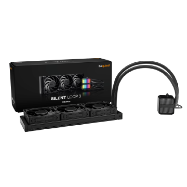 BEQUIET CPU HYDRO COOLER SILENT LOOP 3 360MM BW025, INTEL SOCKET LGA 1851/1700/1200/2066/1150/1151/1155, AMD AM5/AM4, SQUARE ARGB ILLUMINATING COOLING BLOCK, 3x120MM FAN SILENT WINGS 4 PWM, BLACK, 3YW.
