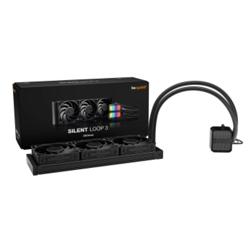 BEQUIET CPU HYDRO COOLER SILENT LOOP 3 360MM BW025, INTEL SOCKET LGA 1851/1700/1200/2066/1150/1151/1155, AMD AM5/AM4, SQUARE ARGB ILLUMINATING COOLING BLOCK, 3x120MM FAN SILENT WINGS 4 PWM, BLACK, 3YW.