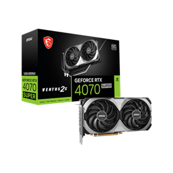 MSI VGA PCI-E NVIDIA GF RTX 4070 SUPER 12G VENTUS 2X OC, 12GB/192BIT, GDDR6X, HDMI/3xDP, DUAL FAN, 2 SLOT FANSINK, 3YW.
