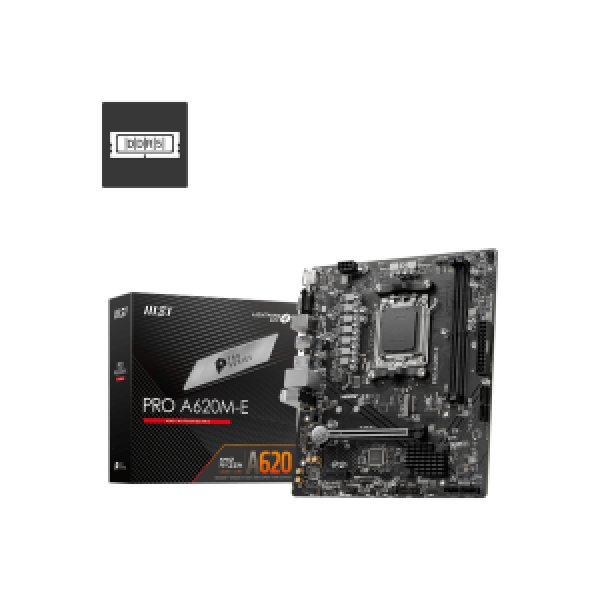 MSI MB PRO A620M-E, SOCKET AMD AM5, CS AMD A620, 2 DIMM SOCKETS DDR5, HDMI/VGA, PCI-E GEN 4.0, LAN PORT, MICRO-ATX, 3YW.