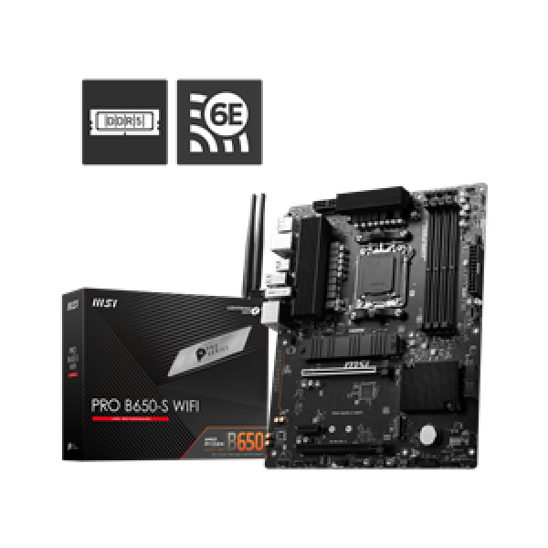 MSI MB PRO B650-S WIFI, SOCKET AMD AM5, CS AMD B650, 4 DIMM SOCKETS DDR5, DP/HDMI, PCI-E GEN 4.0, 2.5 GIGABIT LAN, WIFI, ATX, 3YW.