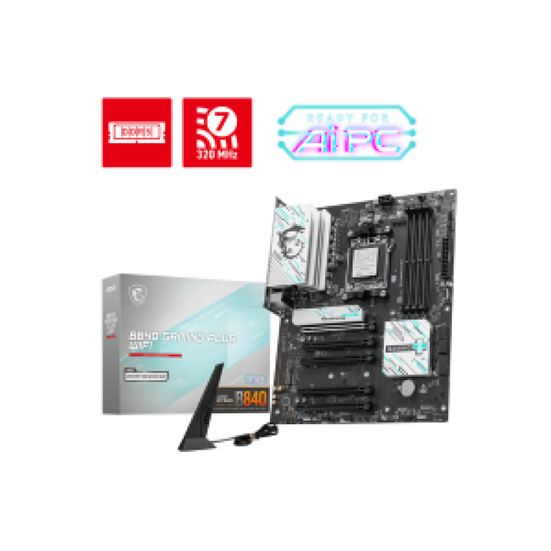 MSI MB B840 GAMING PLUS WIFI, SOCKET AMD AM5, CS AMD B840, 4 DIMM SOCKETS DDR5, HDMI, PCI-E GEN 4.0, 2.5G LAN, WIFI, ATX, 3YW.