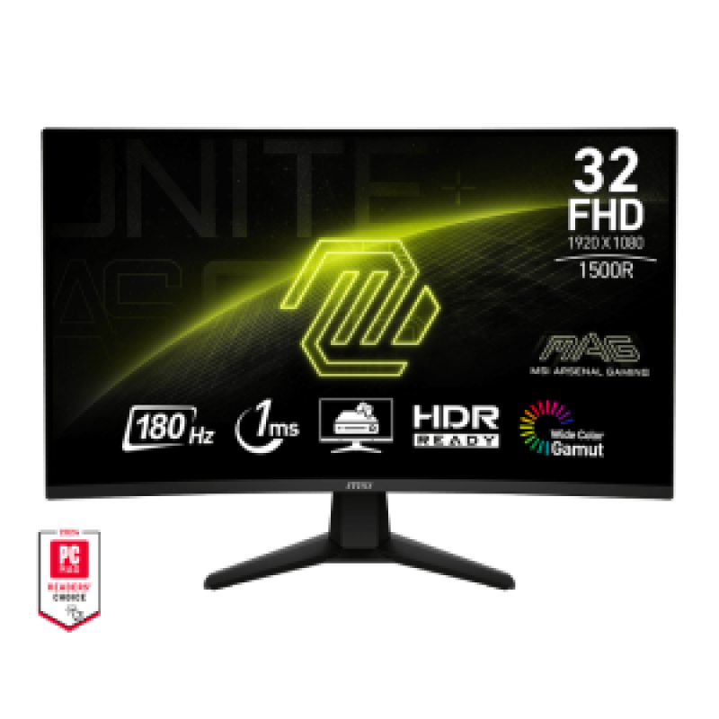 MSI MONITOR GAMING MAG 32C6, CURVED VA FHD, 31.5", 16:9, 250CD/M2, 3000:1, 1MS, 180Hz, 1920x1080, 2xHDMI/ DP/ HP OUT, TILT, BLACK, 3YW.