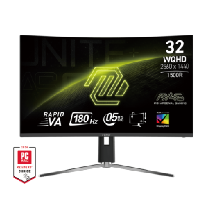 MSI MONITOR GAMING MAG 32CQ6PF, CURVED RAPID VA WQHD, 31.5", 16:9, 400CD/M2, 3500:1, 0.5MS, 180Hz, 2560x1440, 2xHDMI/ 1xDP/ HP OUT, HAS, TILT, SWIVEL, BLACK, 3YW.