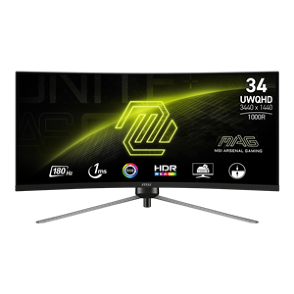 MSI MONITOR GAMING MAG 345CQR, CURVED VA UWQHD, 34", 21:9, 300CD/M2, 100.000.000:1, 1MS, 180Hz, 3440x1440, 2x HDMI/ DISPLAY PORT/ HEADPHONE OUT, HAS, TILT, SWIVEL, BLACK, 3YW.