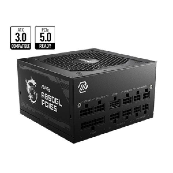 MSI PSU 850W MAG A850GL PCIE5, 80+ GOLD CERTIFIED, FULL MODULAR CABLES, FLUID DYNAMIC BEARING 120MM QUIET & COOL FAN, 7YW.