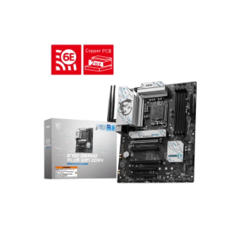 MSI MB B760 GAMING PLUS WIFI DDR4, SOCKET INTEL LGA1700 14th/13th/12th GEN CPU, CS INTEL B760, 4 DIMM SOCKETS DDR4, DP/HDMI, PCI-E GEN 4.0, 2.5G LAN, ATX, 3YW