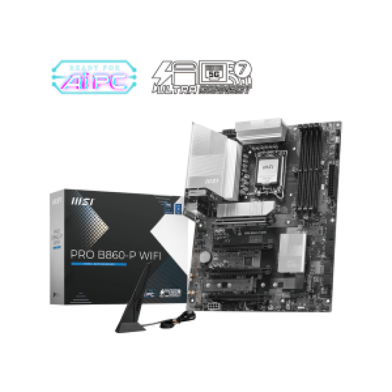 MSI MB PRO B860-P WIFI, SOCKET LGA1851 CPU, CS INTEL B860, 4 DIMM SOCKETS DDR5 HDMI/ DP, PCI-E GEN 5.0, LAN 5G, ATX, 3YW.