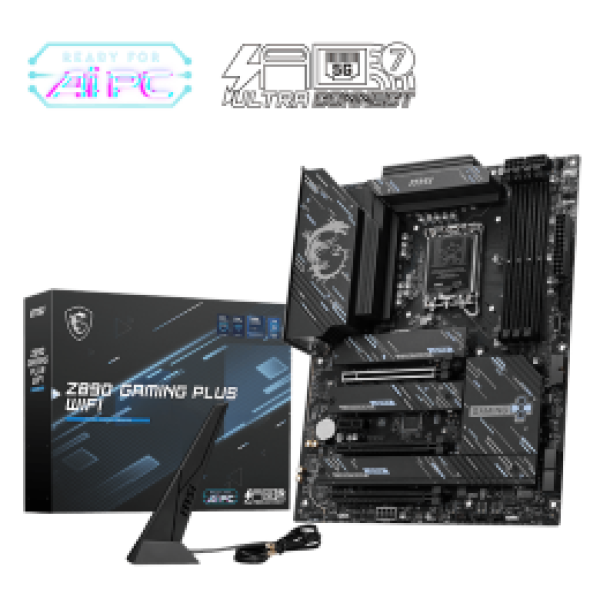 MSI MB Z890 GAMING PLUS WIFI, SOCKET INTEL LGA1851, CS INTEL Z890, 4 DIMM SOCKETS DDR5, DP/HDMI, PCI-E GEN 5.0, 5G LAN, WIFI, ATX, 3YW.