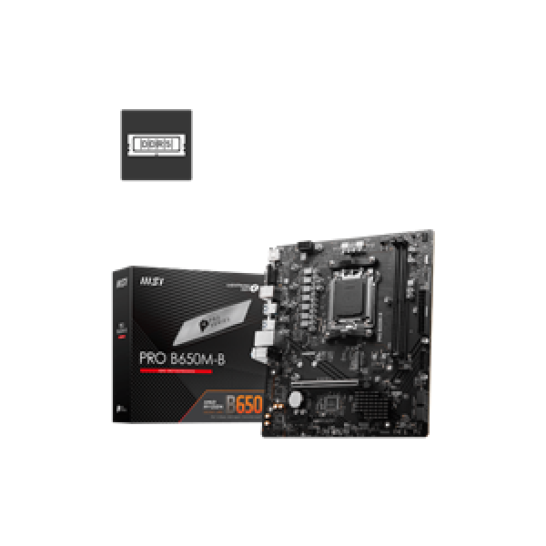 MSI MB PRO B650M-B, SOCKET AMD AM5, CS AMD B650, 2 DIMM SOCKETS DDR5, HDMI/VGA, PCI-E GEN 4.0, 2.5 GIGABIT LAN, MICRO-ATX, 3YW.