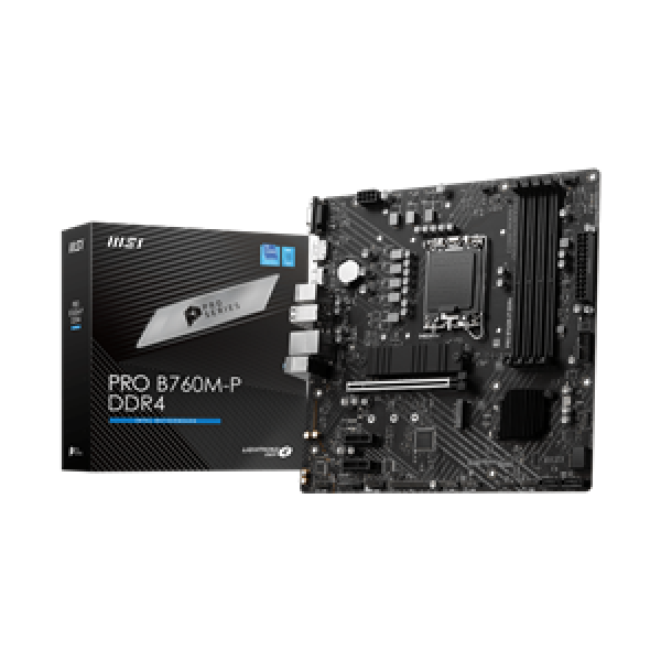 MSI MB PRO B760M-P DDR4, SOCKET INTEL LGA1700 14th/13th/12th GEN, CS INTEL B760, 4 DIMM SOCKETS DDR4, VGA/DP/HDMI, PCI-E GEN 4.0, GIGABIT LAN, MICRO-ATX, 3YW.