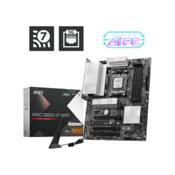MSI MB PRO B850-P WIFI, SOCKET AMD AM5, CS AMD B850, 4 DIMM SOCKETS DDR5, HDMI, PCI-E GEN 5.0, LAN 5G, ATX, 3YW.