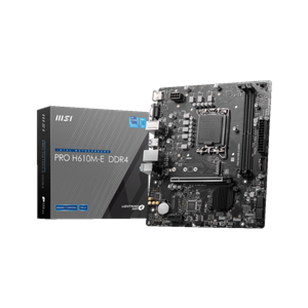 MSI MB PRO H610M-E DDR4, SOCKET INTEL LGA1700 14th/13th/12th GEN, CS INTEL H610, 2 DIMM SOCKETS DDR4, D-SUB/HDMI, PCI-E GEN 3.0, LAN GIGABIT, MICRO-ATX, 3YW.