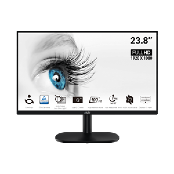 MSI MONITOR PRO MP245V, FLAT VA FHD, 23.8", 16:9, 300 CD/M2, 4000:1, 1MS, 100Hz, 1920x1080, HDMI/VGA/HP OUT, TILT, BLACK, 2YW.