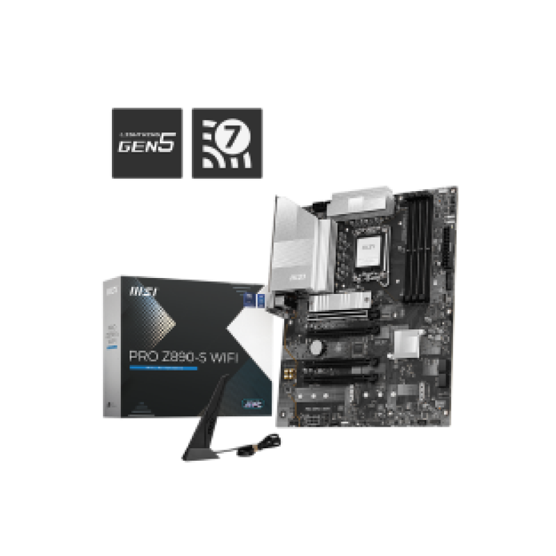 MSI MB PRO Z890-S WIFI, SOCKET INTEL LGA1851, CS INTEL Z890, 4 DIMM SOCKETS DDR5, DP/HDMI, PCI-E GEN 5.0, LAN 2,5G, Wi-Fi, ATX, 3YW